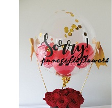 SORRY printed transparent balloon 12 gerberas bouquet